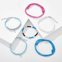 New Hand-woven Wax Line Rice Beads Star Moon Pendant Cord Bracelet Set main image 6