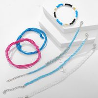 New Hand-woven Wax Line Rice Beads Star Moon Pendant Cord Bracelet Set main image 5