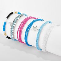 New Hand-woven Wax Line Rice Beads Star Moon Pendant Cord Bracelet Set main image 4