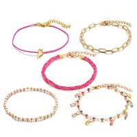Multi-layered Anklet With Diamond Feet Decorated With Bohemian Pearl Beads sku image 1
