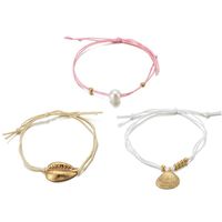 Popular Accessories Bohemian Pearl Gold Shell Line Rope Anklet Set sku image 1