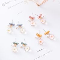 Bow Pearl Flower Earrings Sweet Glazed Cherry Blossom Bulb Earrings main image 3