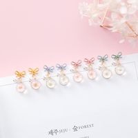 Bow Pearl Flower Earrings Sweet Glazed Cherry Blossom Bulb Earrings main image 4