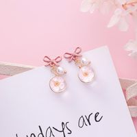 Bow Pearl Flower Earrings Sweet Glazed Cherry Blossom Bulb Earrings sku image 2