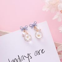 Bow Pearl Flower Earrings Sweet Glazed Cherry Blossom Bulb Earrings sku image 3