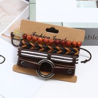 Fashion Geometric Pu Leather Wooden Beads Hemp Rope Set Bracelet Braid Men's Bracelets main image 4