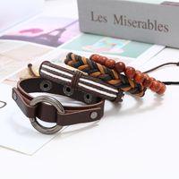 Fashion Geometric Pu Leather Wooden Beads Hemp Rope Set Bracelet Braid Men's Bracelets main image 2