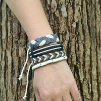 Hemp Rope Woven Bracelet Simple Wooden Beads Four-piece Leather Bracelet main image 4