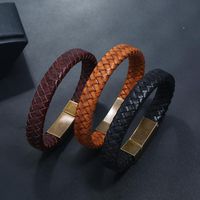 Stainless Steel Leather Bracelet Vintage Woven Men's Jewelry Imitation Cowhide Bracelet Titanium Steel Bracelet main image 3