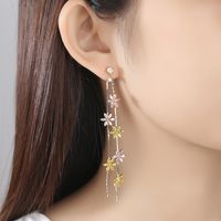 Light Floral Studs Fashion Long Tassel Earrings Copper Zirconium Chain main image 3