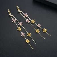 Light Floral Studs Fashion Long Tassel Earrings Copper Zirconium Chain main image 5