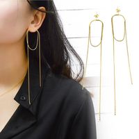 2021 Neues Japanisches Und Koreanisches Einfaches Temperament Nischen Design Blinkt Vertikale Ketten Ohr Linie Titan Stahl 18k Gold Ohrringe F238 main image 1