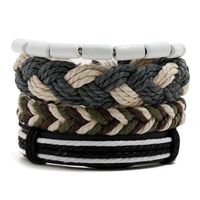 Punk Ventes Directes D'usine Corde De Chanvre Tissé Bracelet Simple En Bois Perle Quatre-pièce En Cuir Bracelet Croix-frontière Un Pièce Dropshipping sku image 1