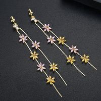 Light Floral Studs Fashion Long Tassel Earrings Copper Zirconium Chain sku image 3