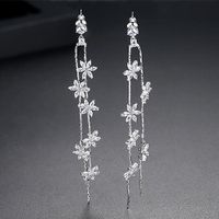 Light Floral Studs Fashion Long Tassel Earrings Copper Zirconium Chain sku image 4