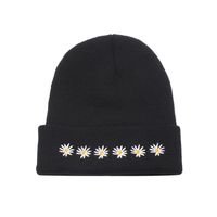 Hat Boys And Girls Street Wild Embroidery Daisy Pullover Cold Hat Black Couple Knitted Hat sku image 1