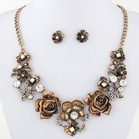 Metal Luxury Sparkling Rich Flower Temperament Necklace Earrings sku image 1
