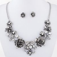Metal Luxury Sparkling Rich Flower Temperament Necklace Earrings sku image 2