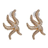 Alloy Starfish Diamond Earrings Personality Street Shooting Golden Animal Earrings main image 2