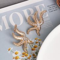 Alloy Starfish Diamond Earrings Personality Street Shooting Golden Animal Earrings main image 5