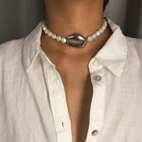 Collar De Cuentas Simples Collar De Conchas Grandes De Perlas Salvajes De Forma Corta Para Mujer sku image 1