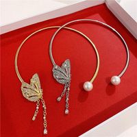 Butterfly Tassel Open Choker Collar Necklace Asymmetric Full Diamond Tassel Earrings main image 3