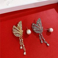 Butterfly Tassel Open Choker Collar Necklace Asymmetric Full Diamond Tassel Earrings main image 4