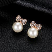 Bow Earrings With Diamonds And Pearl Studs main image 3