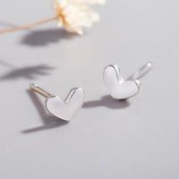 925 Silver Peach Heart Ear Studs Mini Lucky Cute Little Silver Bean Love Ear Studs Heart Shape Stud Earrings main image 3