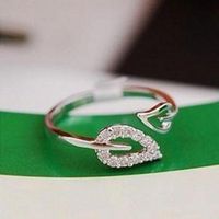 Best Selling Leaf Rhinestone Peach Heart Adjustable Knuckle Ring Female Flash Diamond Love Ring main image 2