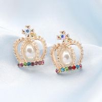 Earrings Pearl Cross Earrings Colored Diamond Crown Earrings Women's Earrings main image 4