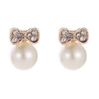 Bow Earrings With Diamonds And Pearl Studs sku image 1