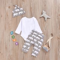 Europäisches Und Amerikanisches Baby Herbst Explosion Stil Elefanten Druck Hose Lang Ärmel Ige Weiße Jacke Hut Dreiteiliges Set main image 4