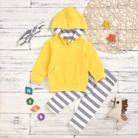 Children's Suit Hooded Sweater Striped Trousers Headband Set sku image 1