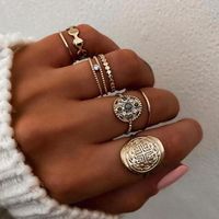 Jewelry Retro Minimalist Totem Pattern Ring Diamond Geometric Set Of 7 Rings main image 2