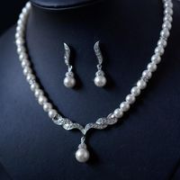 Pearl Set Korean Elegant Diamond Necklace Earrings Beautiful Bridal Jewelry Wholesale main image 1