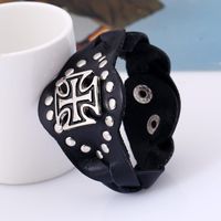 Vintage Men's Wide Leather Cowhide Bracelet Punk Cross Studded Leather Bracelet main image 5