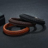 New Simple Trendy Men And Women Leather Stainless Steel Magnetic Bracelet main image 3