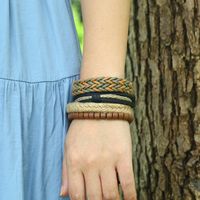 Croix-frontière Nouvelle Arrivée Européen Et Américain Vintage Armure Bovins En Cuir Bracelet Diy Trois-pièce Chanvre Corde Bracelet D'une Seule Pièce Dropshipping main image 3