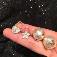 S925 Silber Dame Asymmetrische Stern Liebes Ohrringe Doppelseitige Vordere Und Hintere Perlen Kugel Kleine Bienen Ohrringe main image 3