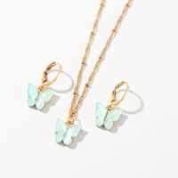 Jewelry Creative Fashion Resin Light Green Butterfly Necklace Earring Set sku image 2