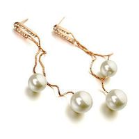 Streamlined Pearl Pendant Stud Earrings With Diamonds sku image 1
