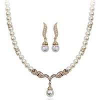Pearl Set Korean Elegant Diamond Necklace Earrings Beautiful Bridal Jewelry Wholesale sku image 1