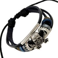 Europäischer Und Amerikanischer Schmuck Hand Gefertigte Spieße, Holz Perlen, Gewebtes Rindsleder Armband, Legierung, Schädel Armband, Gemischte Charge, Großhandel sku image 1