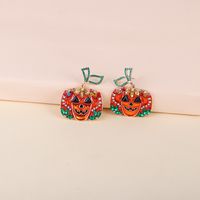 Hip Hop Horror Halloween Orange Pumpkin Ghost Combination Earrings main image 3