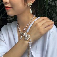 Hot-selling  Palace Luxury Pearl Diamond Earrings Bracelet Necklace Set Wholesale main image 1