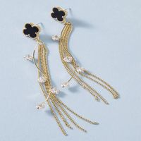 Fashion Long Tassel Geometric Four-leaf Clover Diamond Earrings main image 1