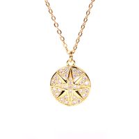 New Round Coin Diamond Pendant Creative Compass Necklace main image 2