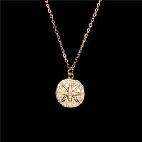 New Round Coin Diamond Pendant Creative Compass Necklace main image 4