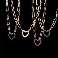 Hot Sale New Hip-hop Style Colorful Full Diamond Heart-shaped Lock Thick Chain Necklace main image 1